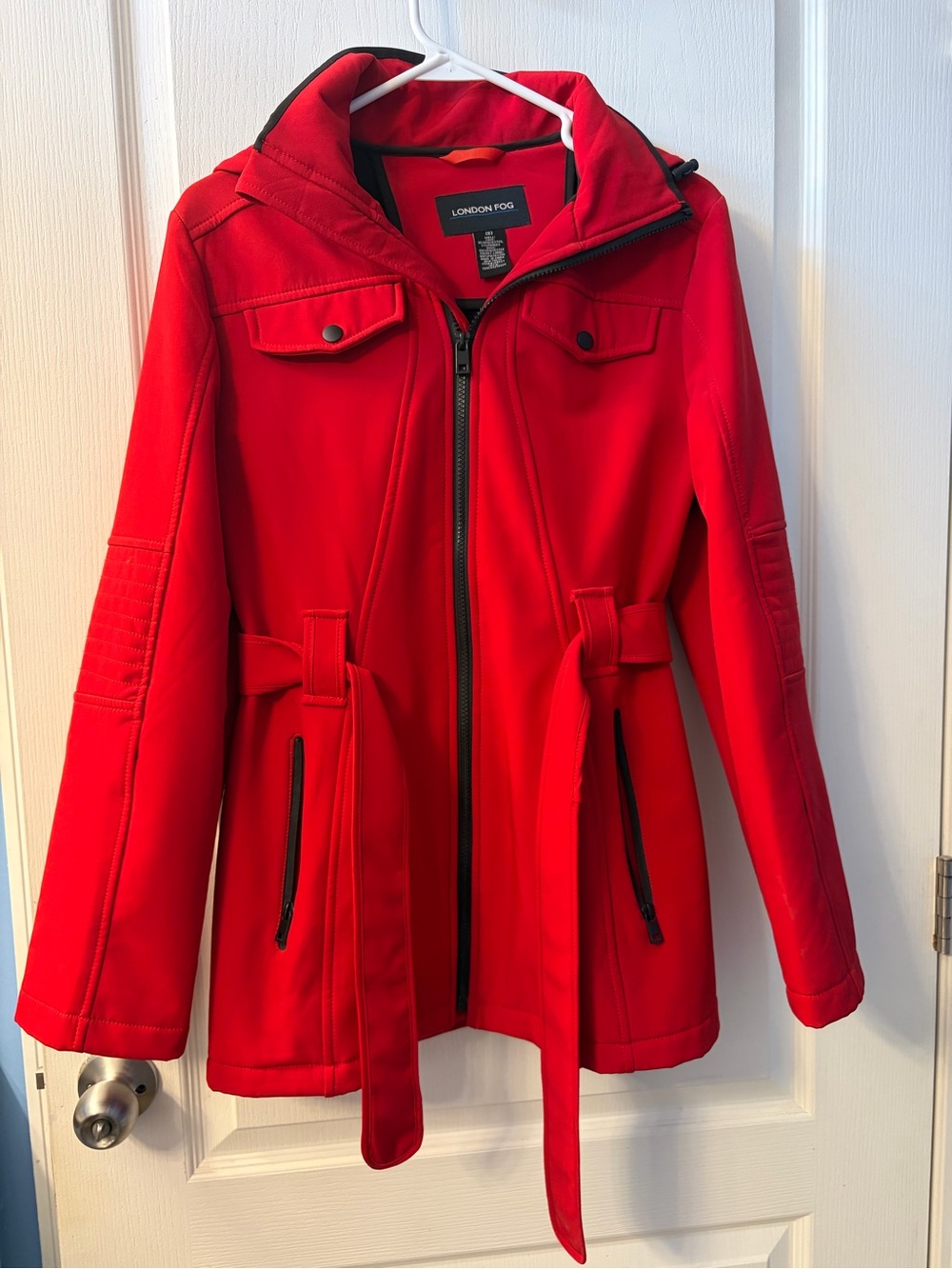 London Fog Women's Red Belted Hooded Coat